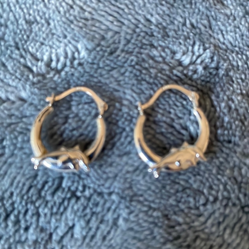 Sterling silver dolphin hoops